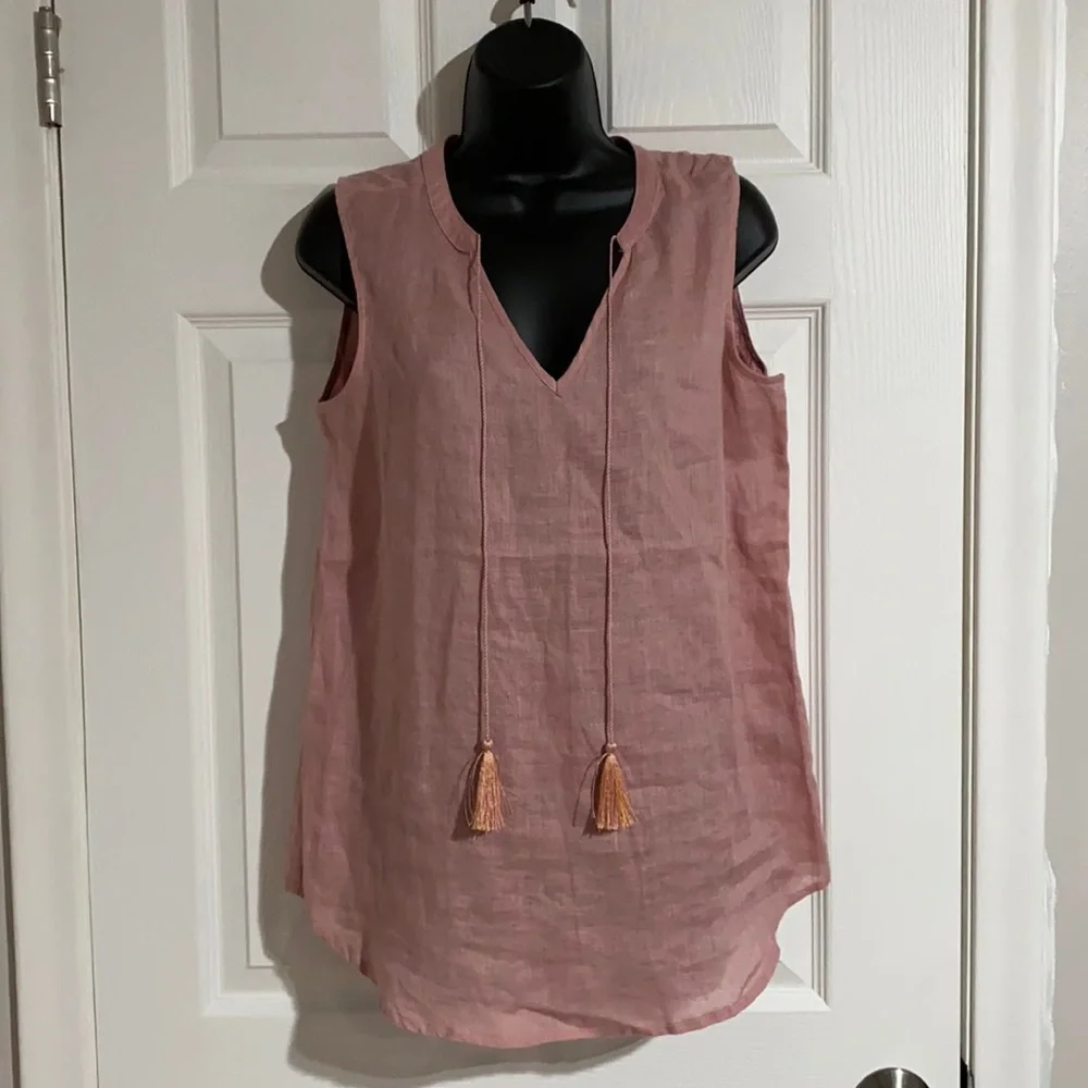Harvé Benard Pink Sleeveless Linen Blouse Sz S - Picture 1 of 9